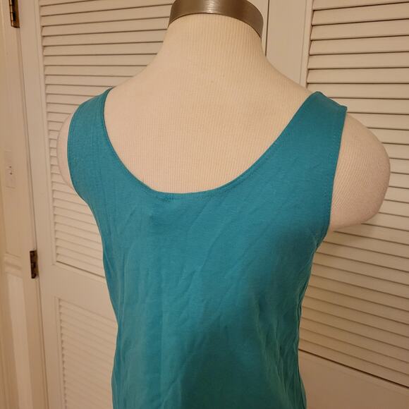 Lands' End Y2K Blue Cotton Stretch Tank Top Small Floral Embroidered Trim - Picture 5 of 7